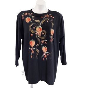 Vintage 80s Hand Painted Long Sleeved Shoulder Pads Oversize Tee, OS